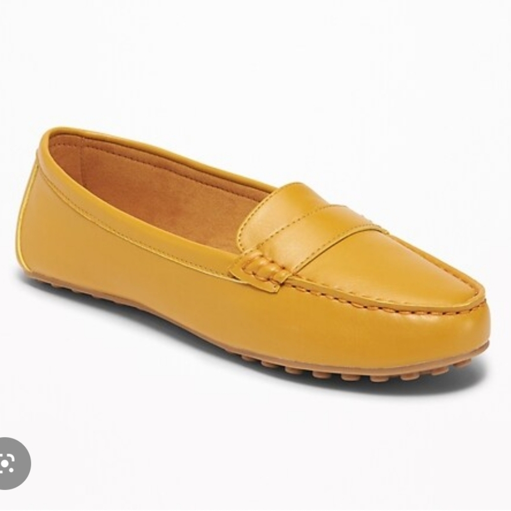 Old Navy Faux Leather Driving Moccasins 7 Yellow Mustard Preppy Comfort City bg